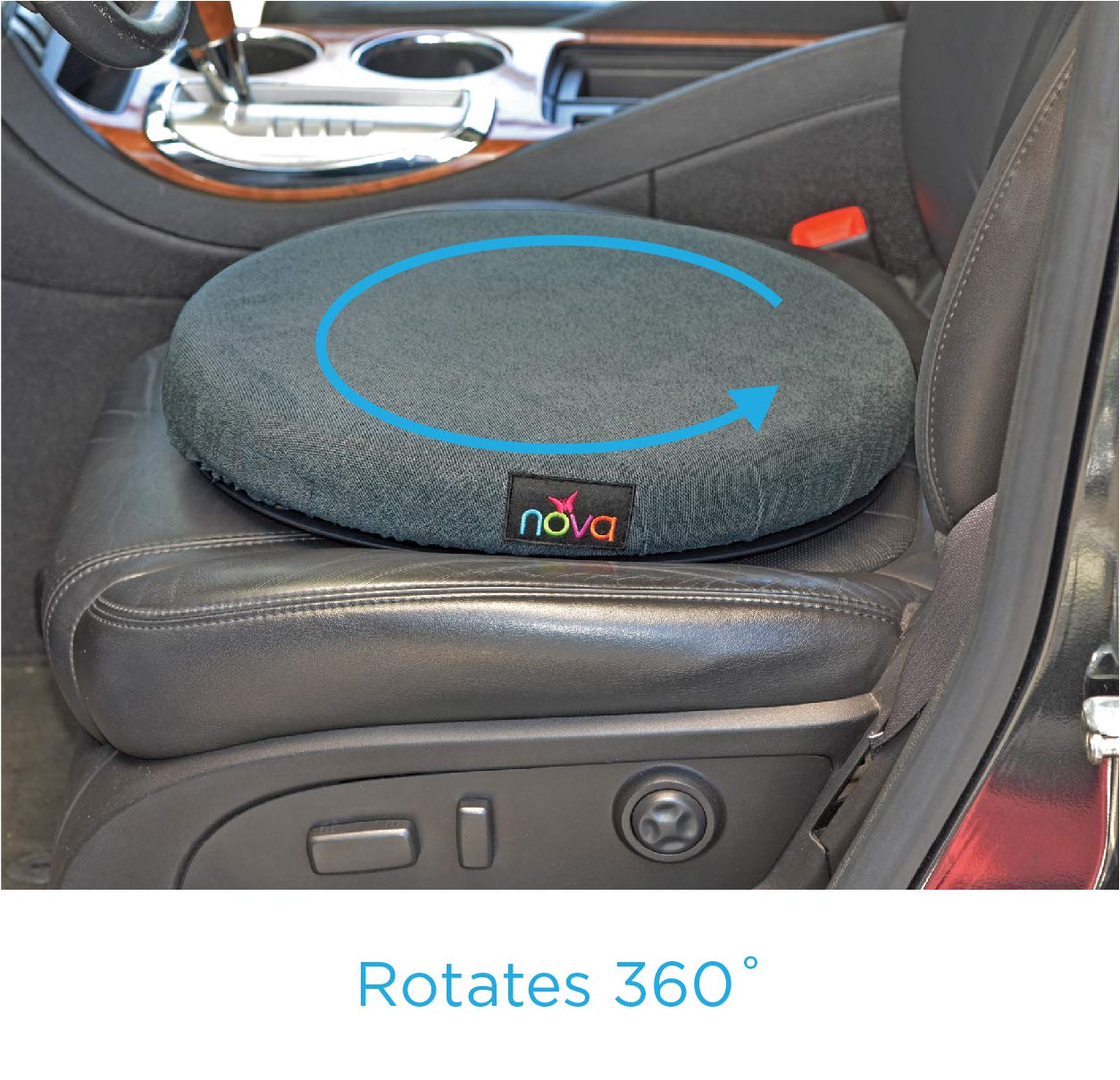 NOVA Swivel Seat Cushion for Car or Chair, 360 Degree Pivot Disc for Easy Transfer, 2    Thick Cushion with Removable Cover